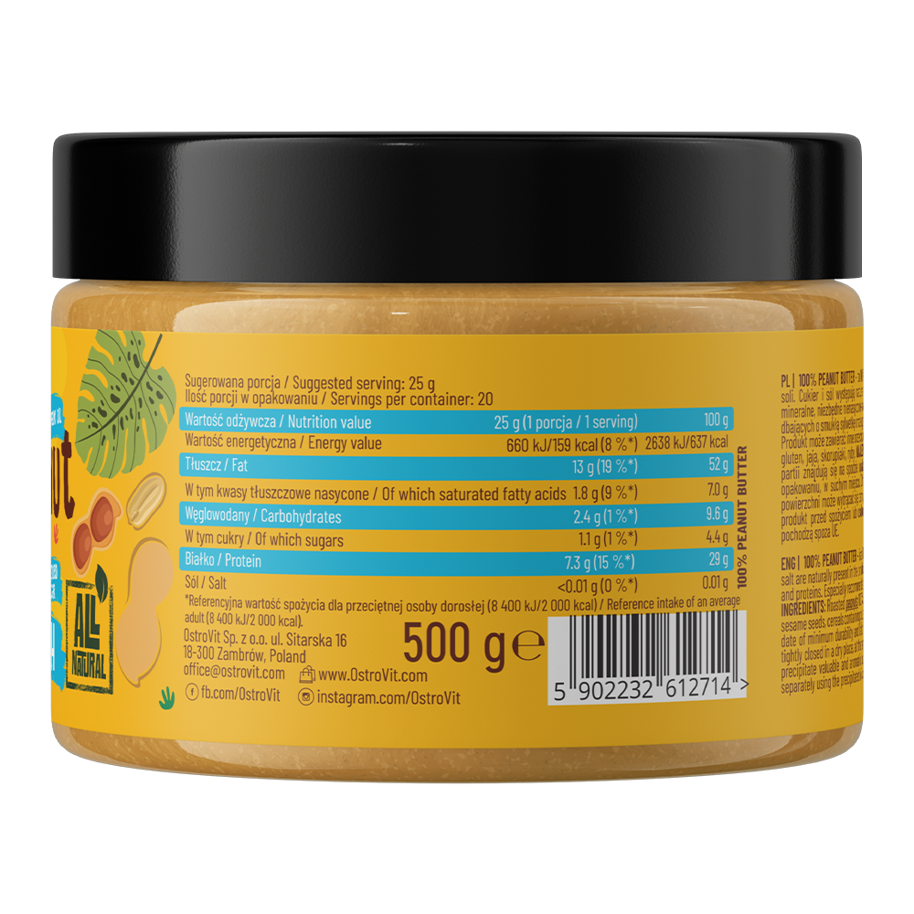 OstroVit Peanut Butter 100%, 500g (mild)
