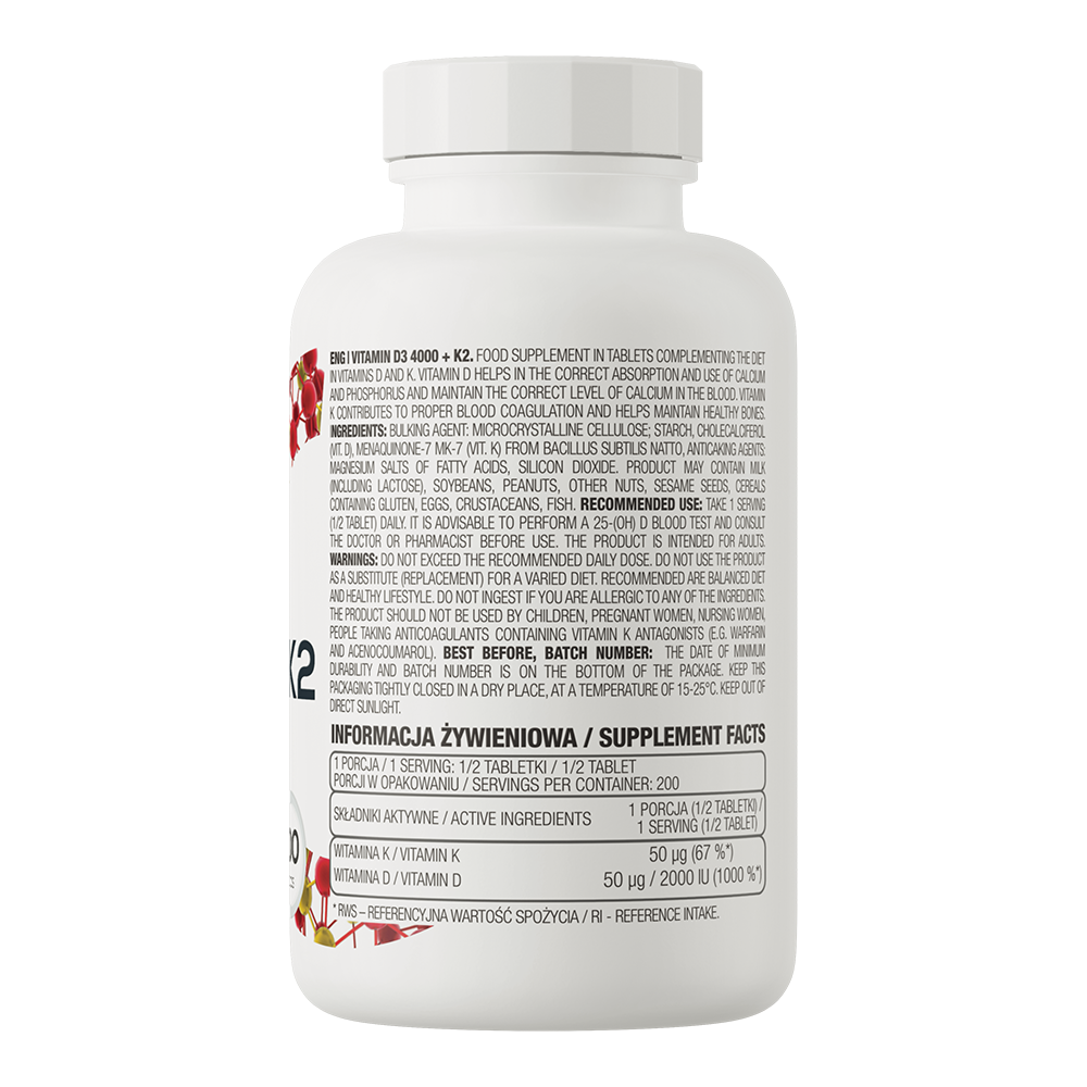 OstroVit D3-vitamiin 4000 + K2, 100 tabletti