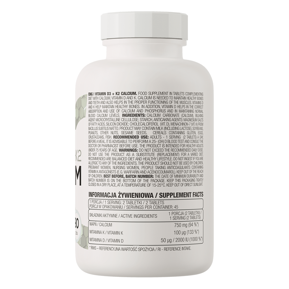 OstroVit D3-vitamiin + K2 + kaltsium, 90 tabletti
