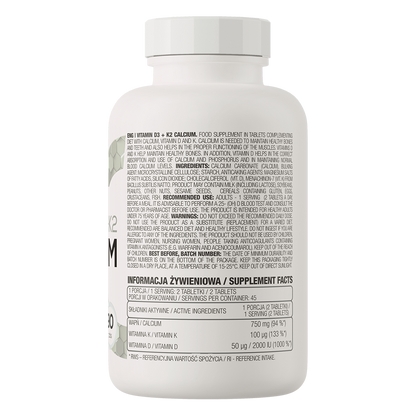 OstroVit D3-vitamiin + K2 + kaltsium, 90 tabletti