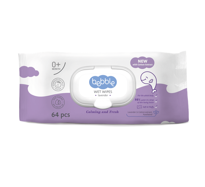 Wet wipes with lavender, 64 pcs