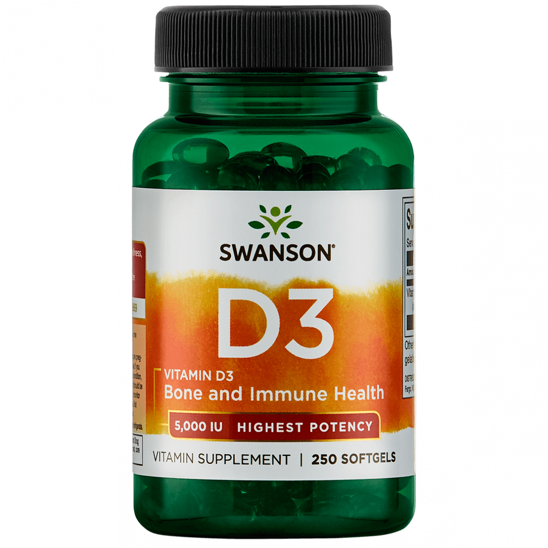 SWANSON VITAMIN D3 5000 IU WITH LINSEED OIL, 250 CAPS